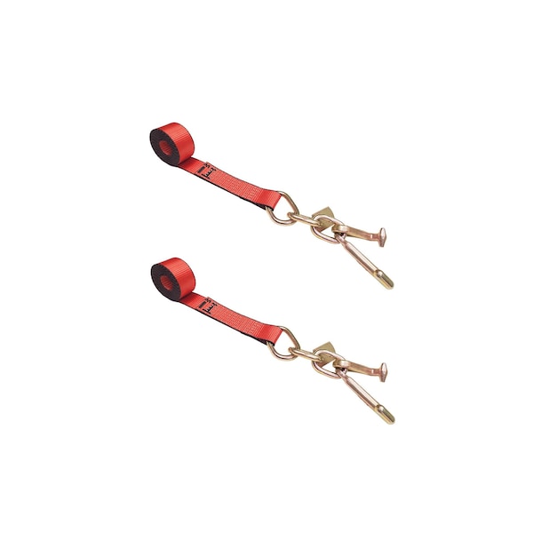 Tie 4 Safe 2" x 10' Tie Down Strap w/ TJ Cluster Hook for Wrecker Tow Truck Auto Hauling, 2PK TWS65-5210-TJ-R-2 - main